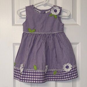 Blueberi Boulevard Purple Gingham Dress with Floral Appliqués